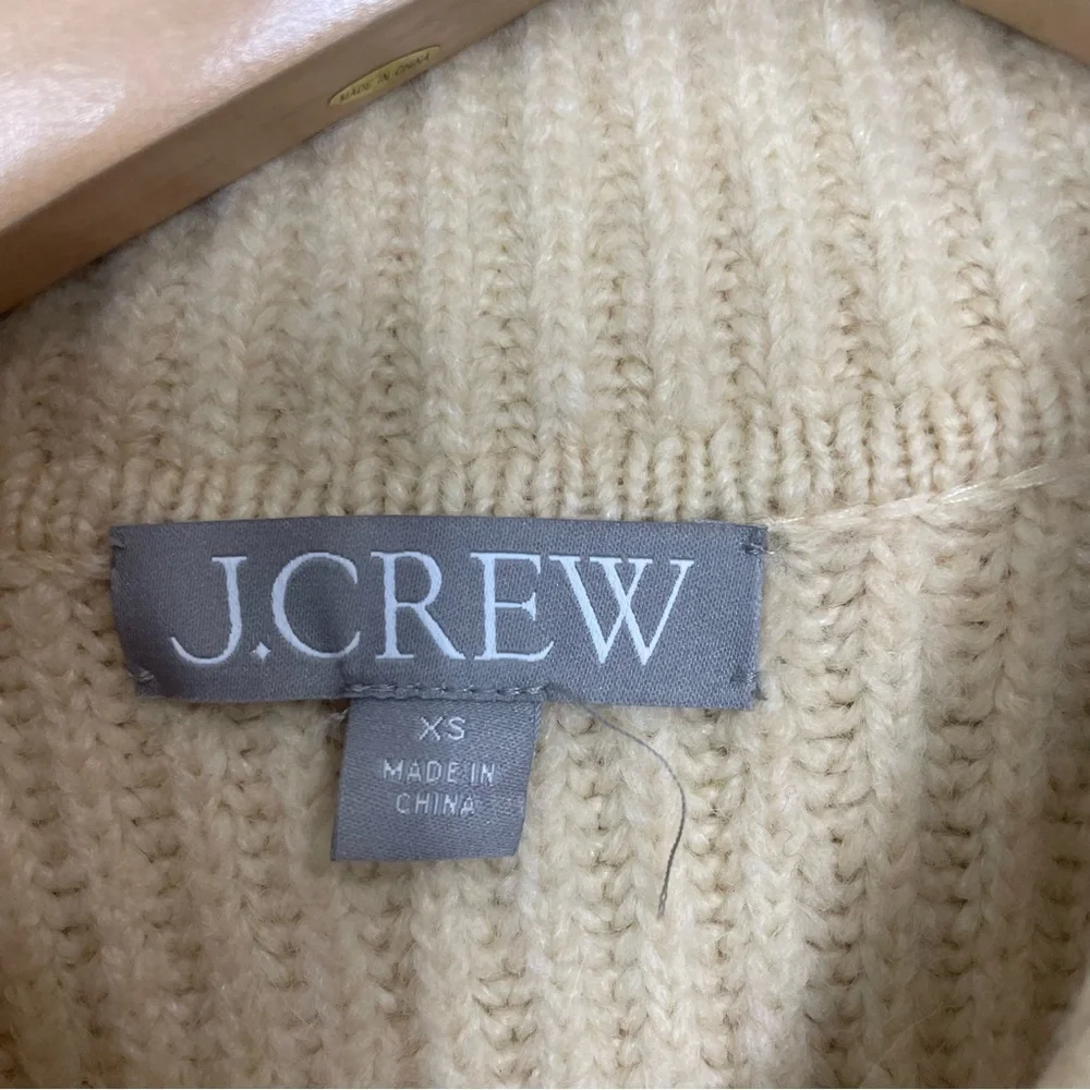 J.Crew Long Ribbed Cardigan Cream Ivory Size XS Wool Blend Pockets Ribbed Chunky